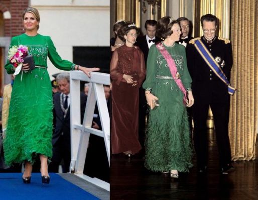 Koningin draagt jurk die Beatrix 33 jaar geleden droeg