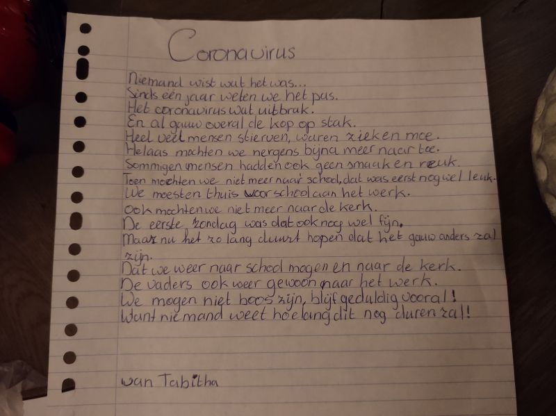 Tabitha schreef een gedicht over corona